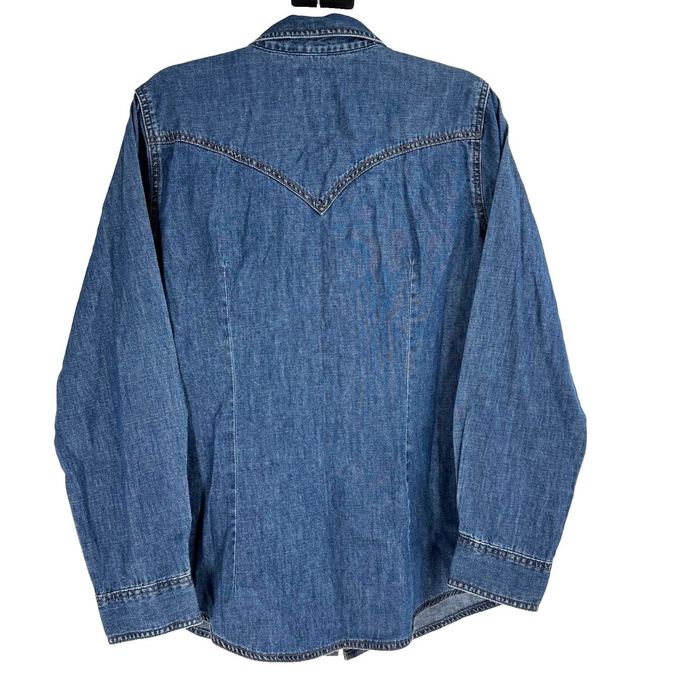 Wrangler Retro Denim Chambray Pearl Snap Shirt Women's Large Western Rodeo Ranch - Picture 3 of 10